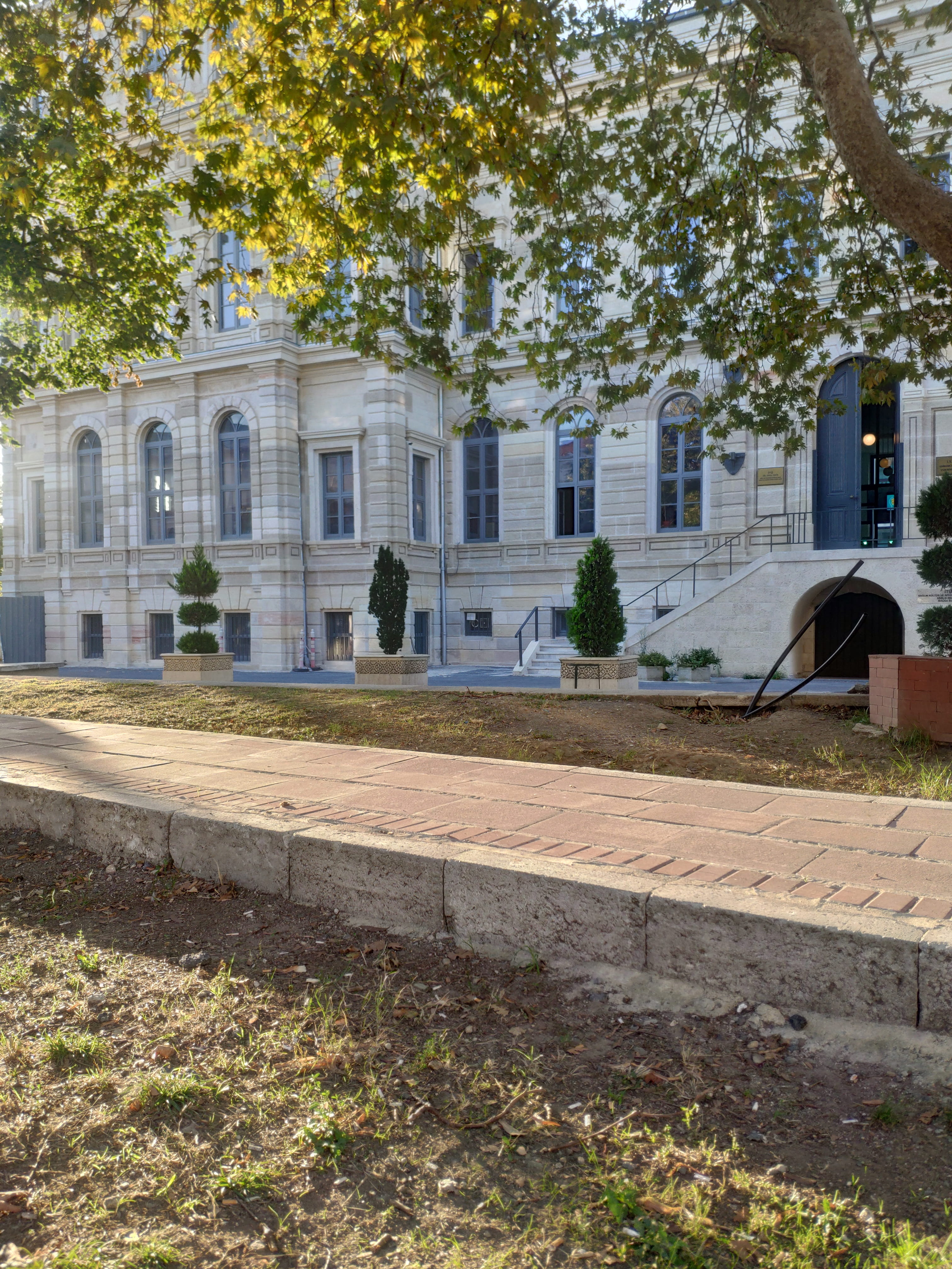 ITU campus building with classical architecture, view during proficiency exam