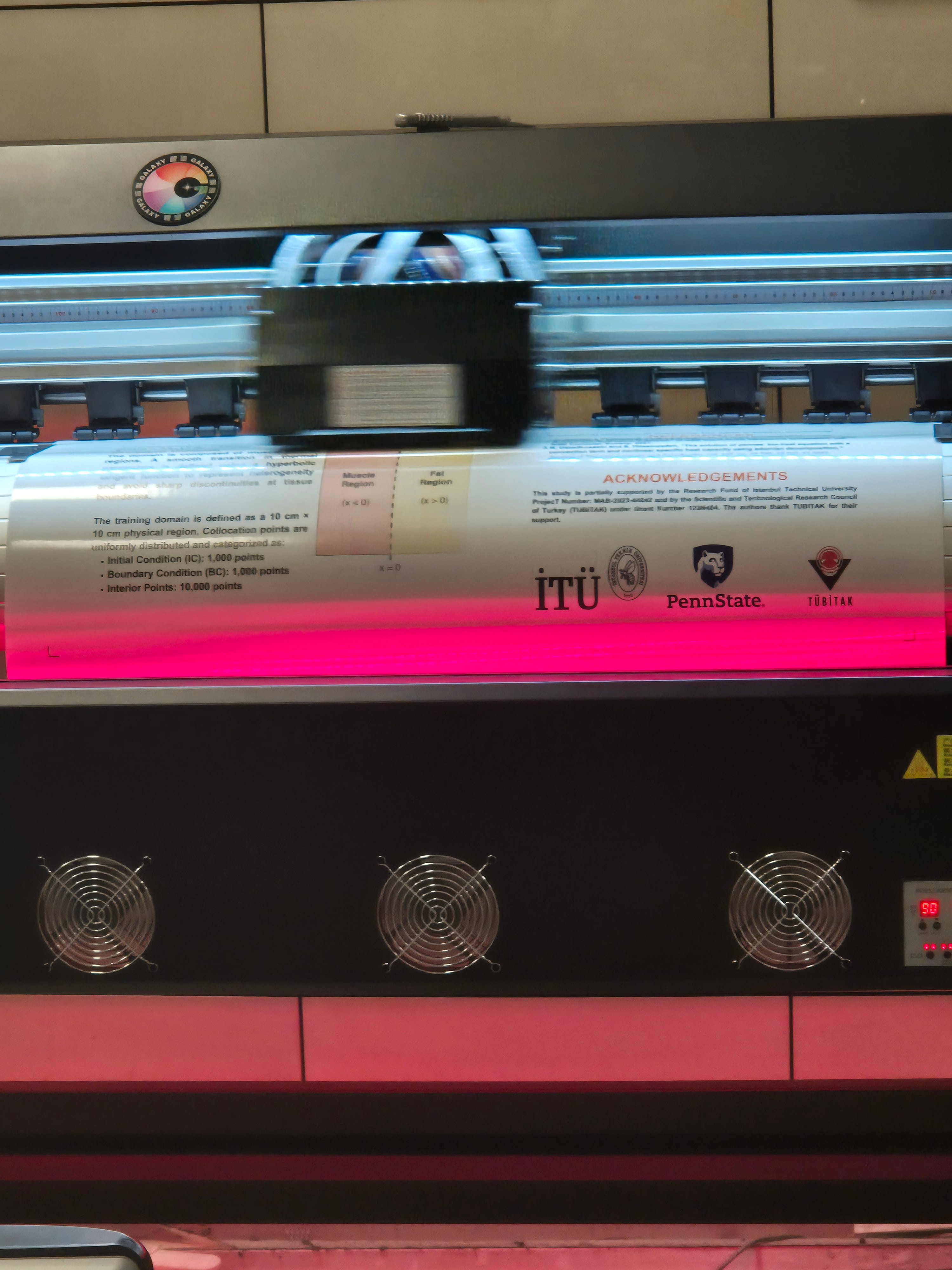 Large format printer printing scientific poster, PINN and Pennes bioheat content